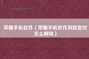 荣耀手机软件（荣耀手机软件风险管控怎么解除）